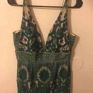 Gorgeous teal and nude lace cocktail dress, NWT